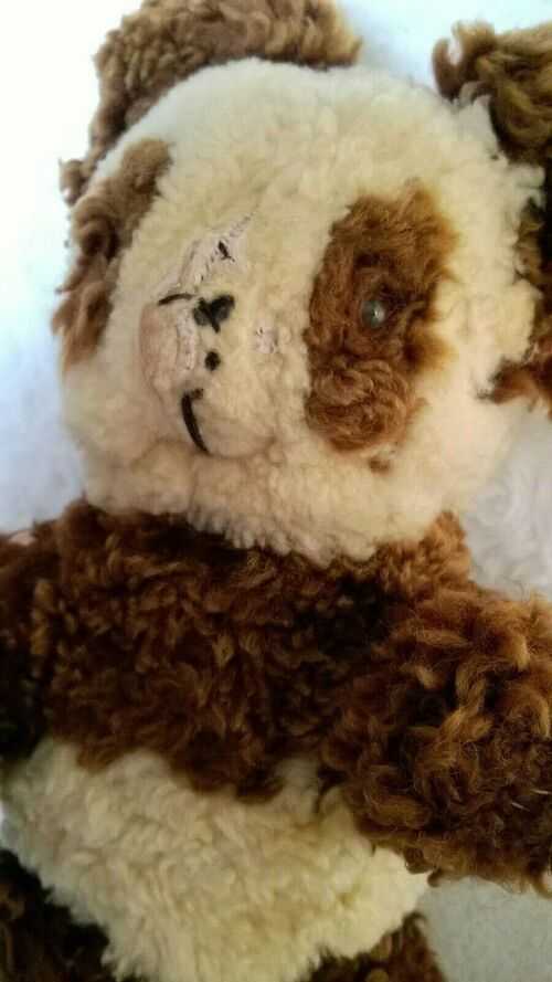 vintage sad tatty sheeps wool jointed teddy bear - T.L.C
