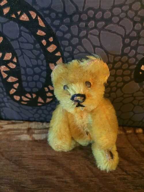 Old Antique Vtg Miniature Jointed Schuco Golden Yellow Teddy Bear 2.75