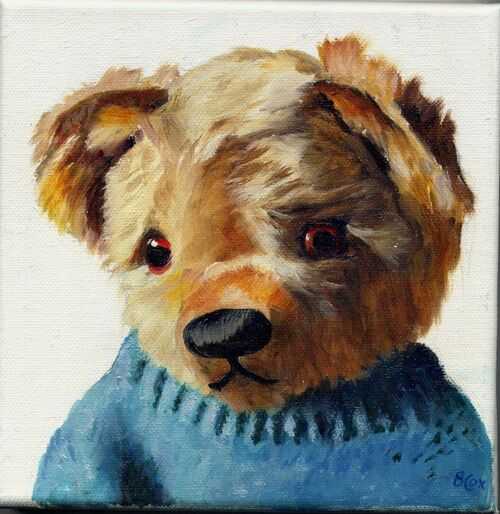 New Original Teddy Bear Oil Painting of Chad Valley Bear 8 x 8ins Bobby Cox