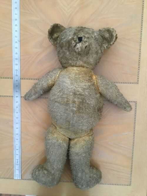 Very old vintage antique jointed wood wool teddy bear for restoration 29tall