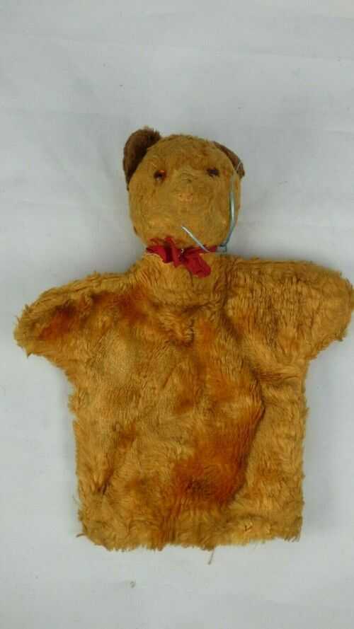 Vintage 1930s/1940s Teddy Bear Soft Toy Hand Puppet with Bow Classic Toy
