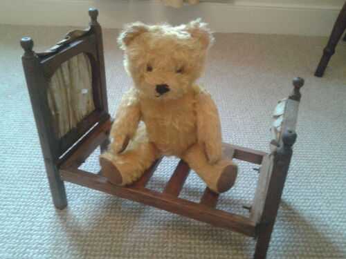 Dolls bears bed Antique doll and teddy bears ,bed great display item wood