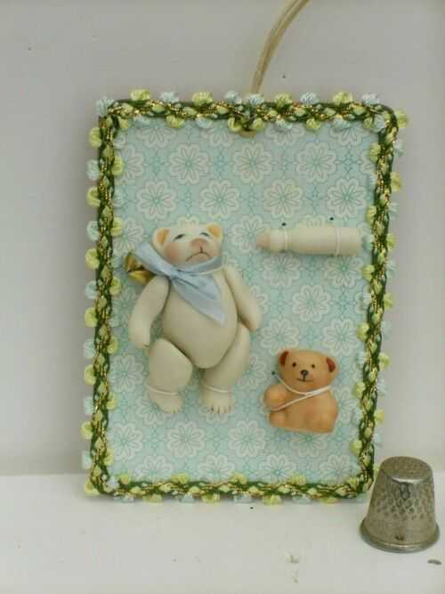 MINITURE ALL BISQUE PORCELAIN JOINTED TEDDY BEAR SET APPROX 1.1/2