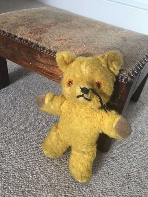 Vintage Small Teddy Bear 1950s-1960s, Yellow, Brown paws.