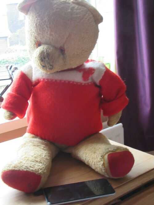 Large Straw Filled Teddy Bear 1920? Mr Ted. with red jumper Lovely!