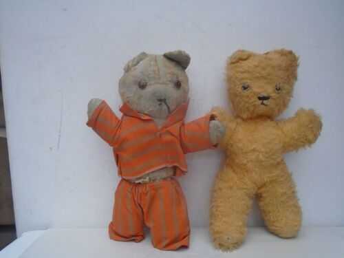 2 old vintage stuffed teddy bears   (well loved)   Nice attic find bears  LOOK