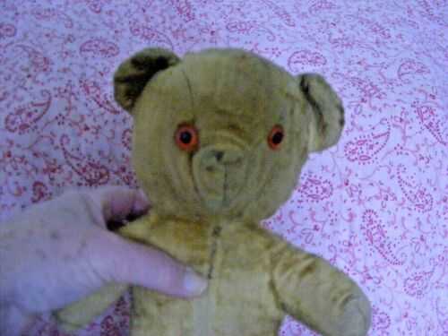 Vintage cheeky teddy bear foam filled 1960s rubbed and worn Martin 12 inches tall