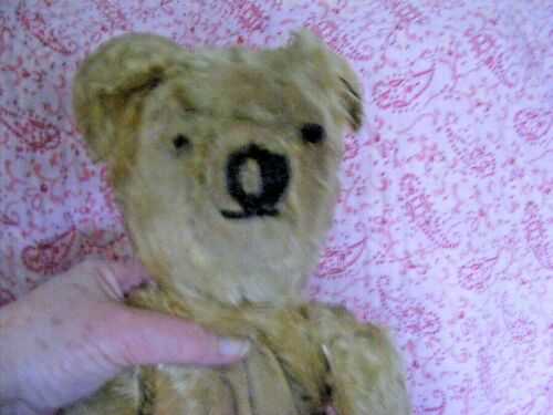 Vintage teddy bear Poor Henry pointed nose mohair one button eye worn torn 15