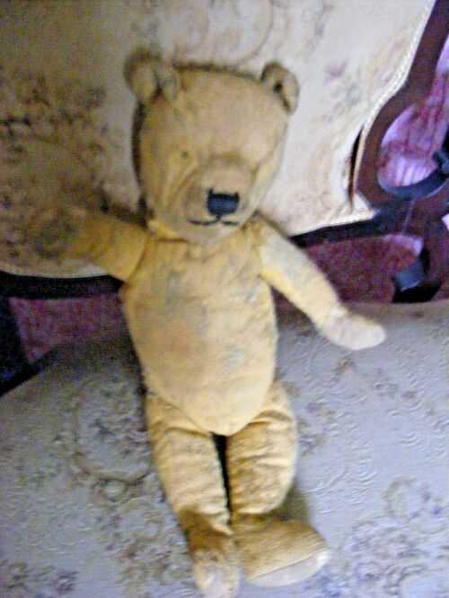 Vintage teddy bear Ralph very worn split on neck no eyes one ear torn pug nose
