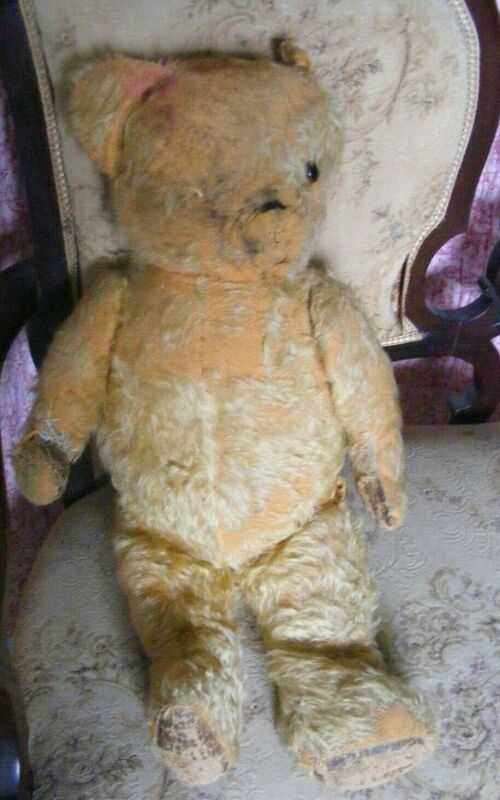 Large old vintage golden mohair teddy bear Maurice straw filled one eye 23