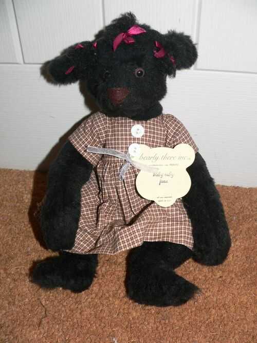 UNUSUAL BLACK TEDDY BEAR  CALLED BABY RUBY JANE WITH MAKERS LABEL