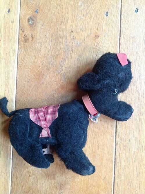 Vintage Black Dog Stuffed Animal Toy Straw Filled 1940s Era Play Worn Condition