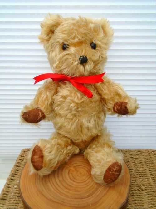 Vintage Old Gold Jointed Mohair Teddy Bear 15 inch