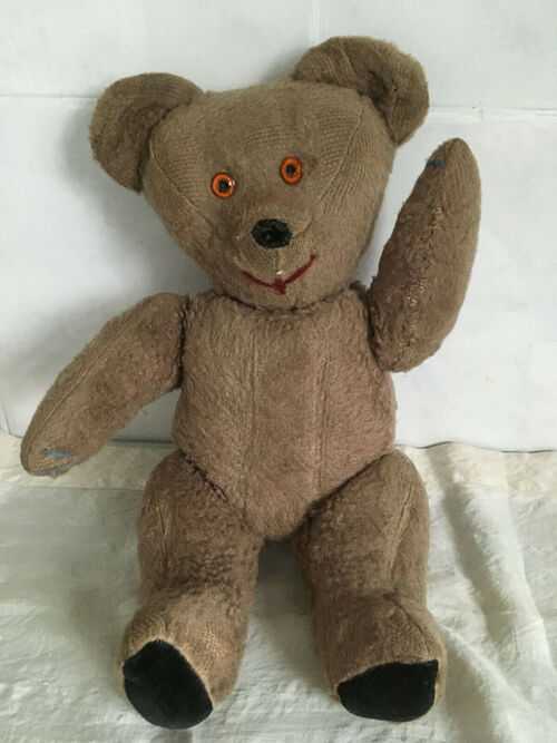 Vintage Teddy Bear with Black Velvet Feet and Orange Glass Eyes c 1960