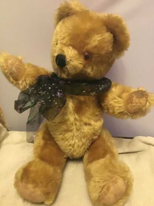 VINTAGE FULLY JOINTED GOLDEN MOHAIR TEDDY BEAR WITH SQUEAKER