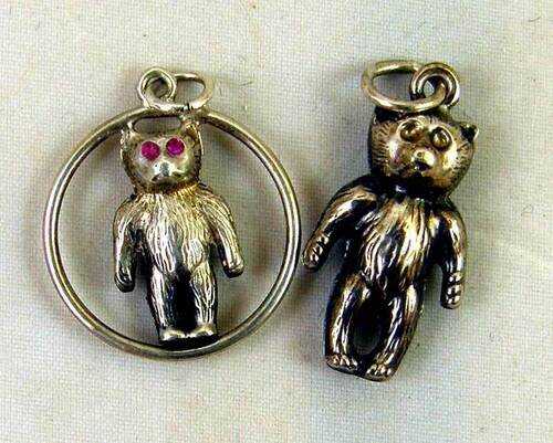 Beautiful Antique Silver Teddy Bear Charms c1908