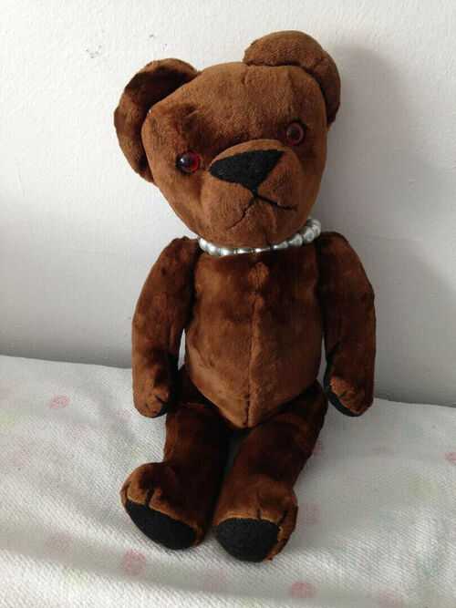 antique toy bear soft toy with collar approx 30 cm long