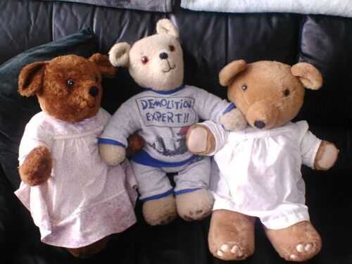 3 X Large Vintage Teddy Bears Wearing Clothes, in Very Good Used Condition.