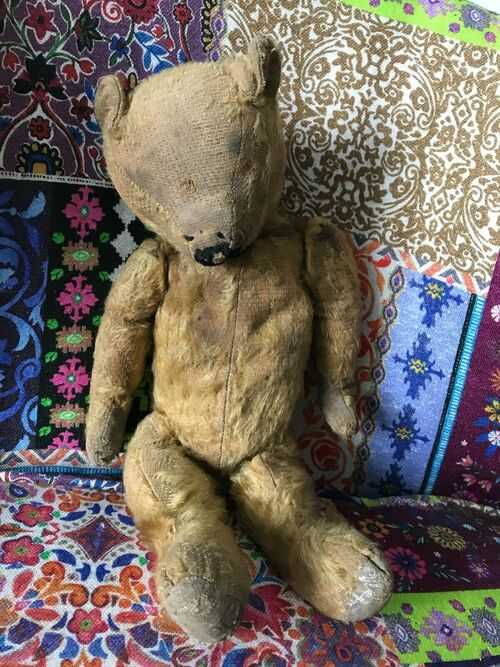 Antique vintage teddy bear 1930s/40s, about 15 inches head to furry toe