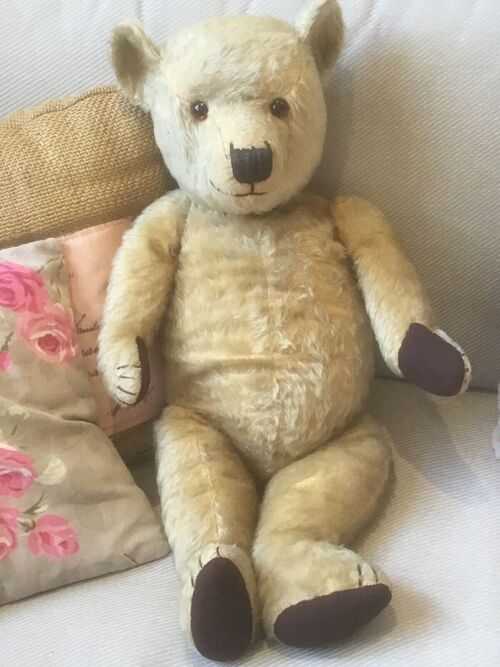 Large vintage golden mohair teddy bear in nice condition glass eyes
