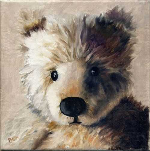New Original Teddy Bear Oil Painting 8 x 8ins Bobby Cox
