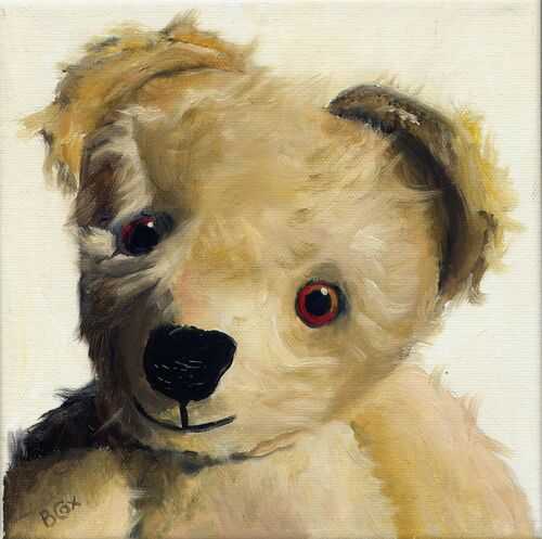 New Original Oil Painting of Antique Teddy Bear 8 x 8ins Bobby Cox
