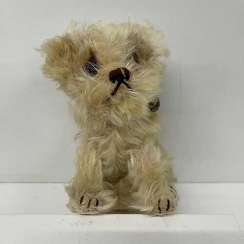 Vintage Plush Toy Puppy 1930's Seated Jointed Head 14cm