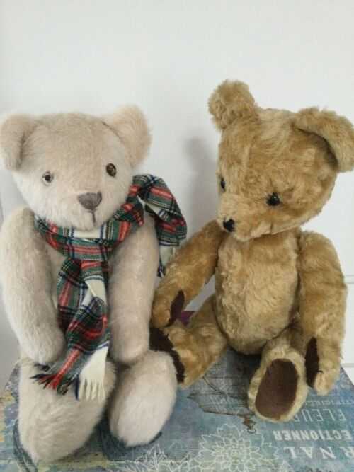 TWO LOVELY OLD LARGE JOINTED TEDDY BEARS LOOKING FOR A NEW HOME