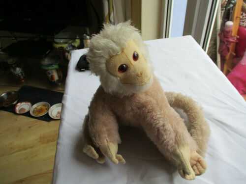 VINTAGE FUR MONKEY WITH VELVET FELT FACE, HANDS, and FEET WITH PLASTIC EYES and TAIL