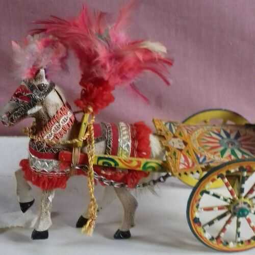 vintage small wooden toy horse and cart