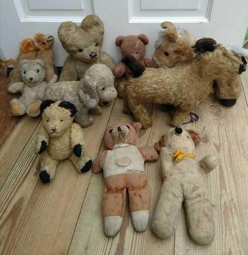 vintage teddy bear horse dog camel x 10 stuffed toy jointed job lot old loved