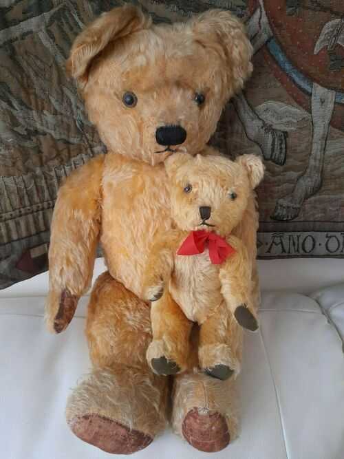 A well loved 1950s Chad Valley Bear Jon and his friend Joe.