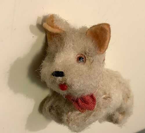 Miniature vintage jointed mohair dog ( missing tail)