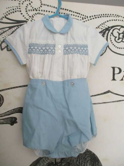 baby boys vintage smocked romper eltain suit antique bear or doll 1940 1950