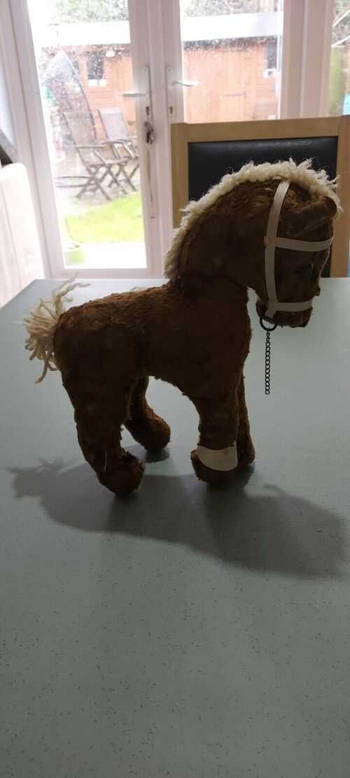 Vintage antique straw? stuffed toy horse brown
