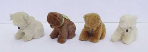 Collection of Four Vintage / Antique Small White and Brown Toy Bears (Germany?)