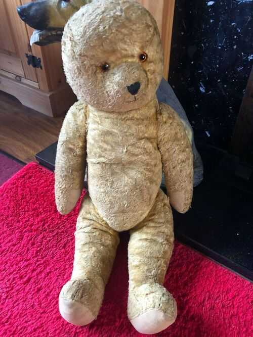Antique Vintage Teddy Bear 1930s/40s, Straw filled makes a noise with movement