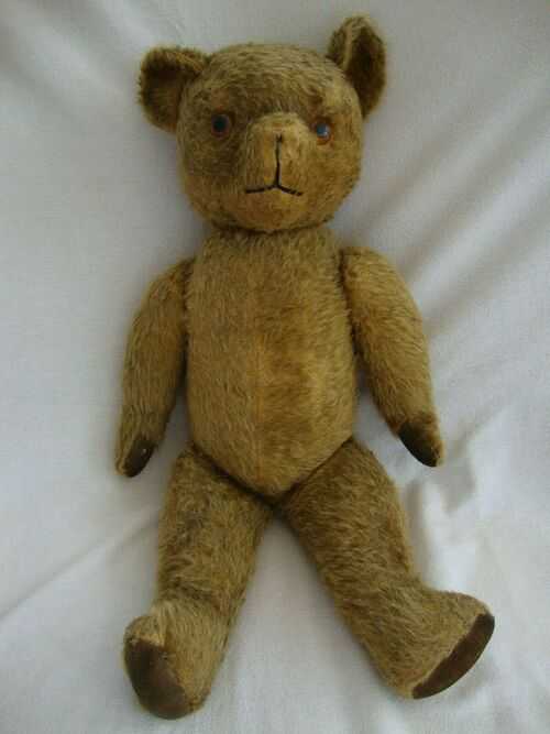 ANTIQUE GOLDEN MOHAIR PEDIGREE PLUSH TEDDY BEAR GLASS EYES NOSE MISSING JOINTED