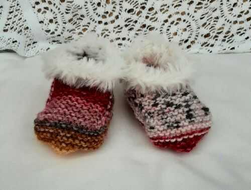 *BEAR KNITS* Hand Knitted multi colour fur trimmed  Boots fit up to 4.5