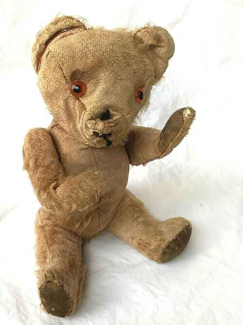 Vintage 1902 Button Eye Teddy Bear 12' Jointed Mohair Straw-Fill Collectable Toy