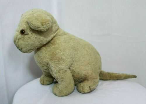 Old vintage 1960's dog, lion? well loved, glass eyes, teddy, soft toy,