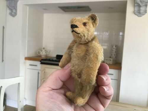 Antique vintage miniature steiff mohair bear,small toy bear,old button