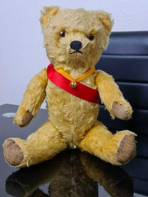 Antique Large Gold Plush 15 (38cm) Teddy Bear - With Growler and Glass Eyes