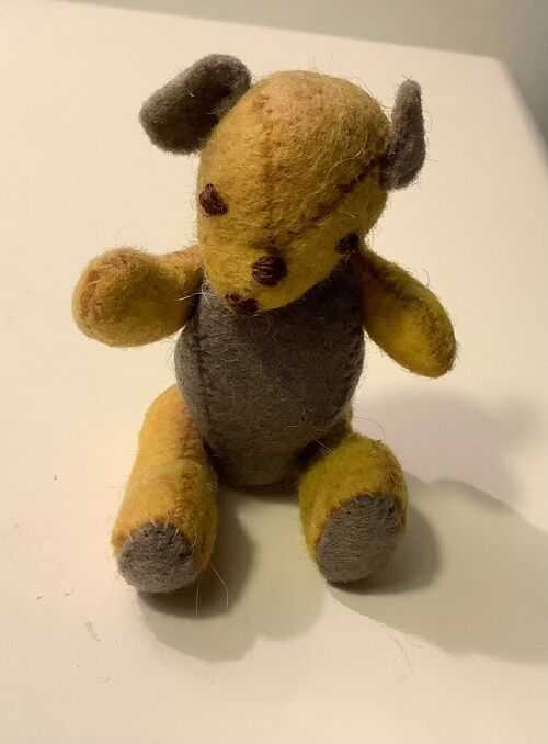 miniature vintage jointed hand stitched felt teddy bear
