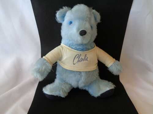 Vintage Blue Teddy Bear Charlie 24 cm high sitting Good Condition