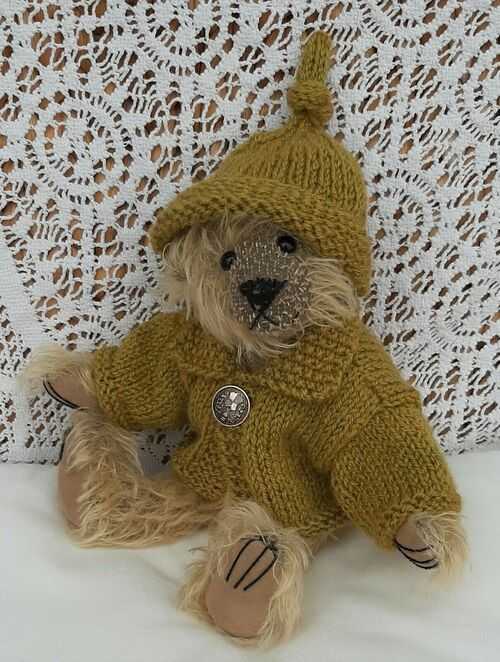 *BEAR KNITS* Hand Knitted mustard  teddy Jacket and Hat to fit 9  bear