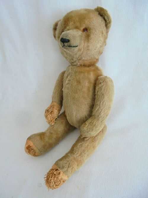 VINTAGE OLD TEDDY BEAR - JOINTED 16 INCH BODY + GROWLER - NEEDS REPAIR