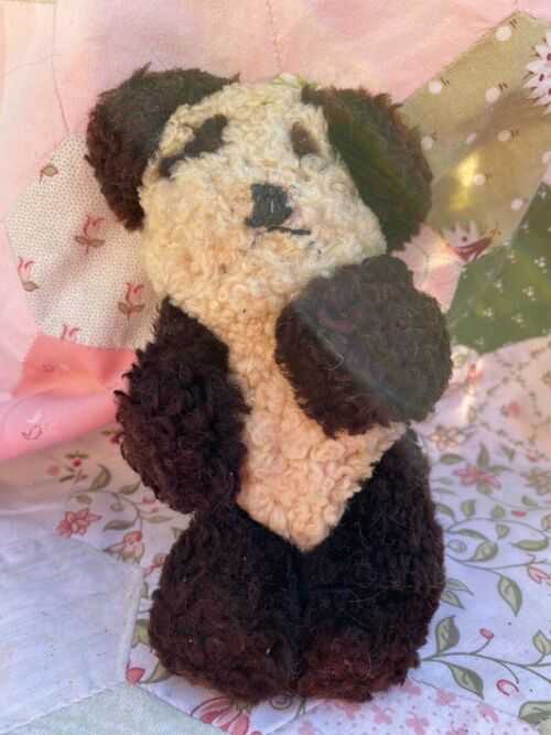 Vintage Tinka-Bell Sheepskin Wool panda Miniature Teddy Bear Soft Toy