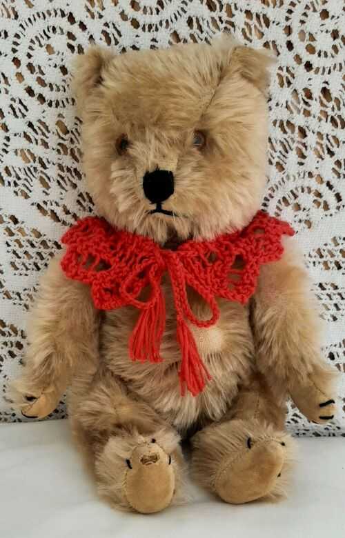*BEAR KNITS*Hand Knitted red Lacy Collar to fit  approx. 11  size bear