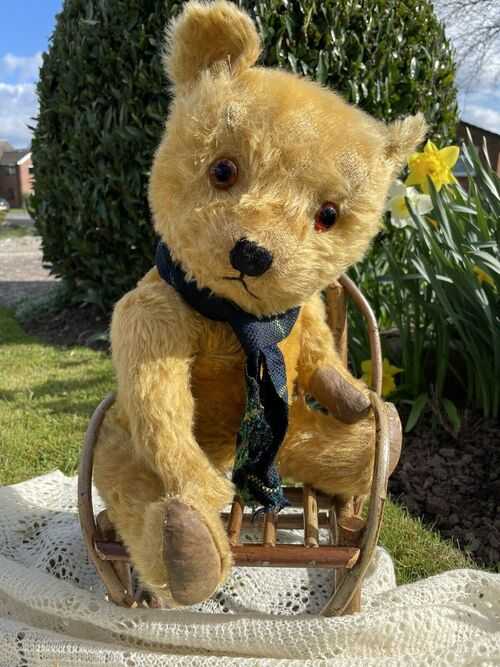 Ed | 20  c1940's Chiltern Hugmee Teddy w/ growler-  Old Antique English Bear
